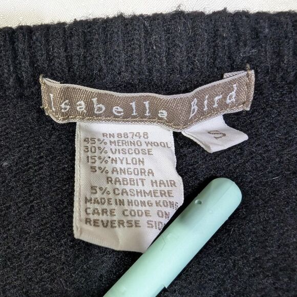 Vintage 90s y2k Women's Wool Angora Cashmere Small Black Tie-Front Cardigan - Picture 2 of 8